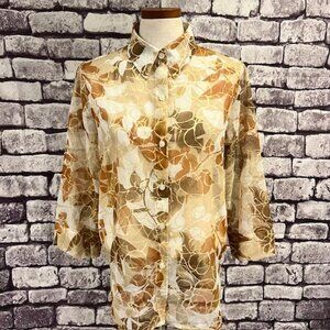 Samantha Grey Sheer 6 Button Front Blouse Size 10